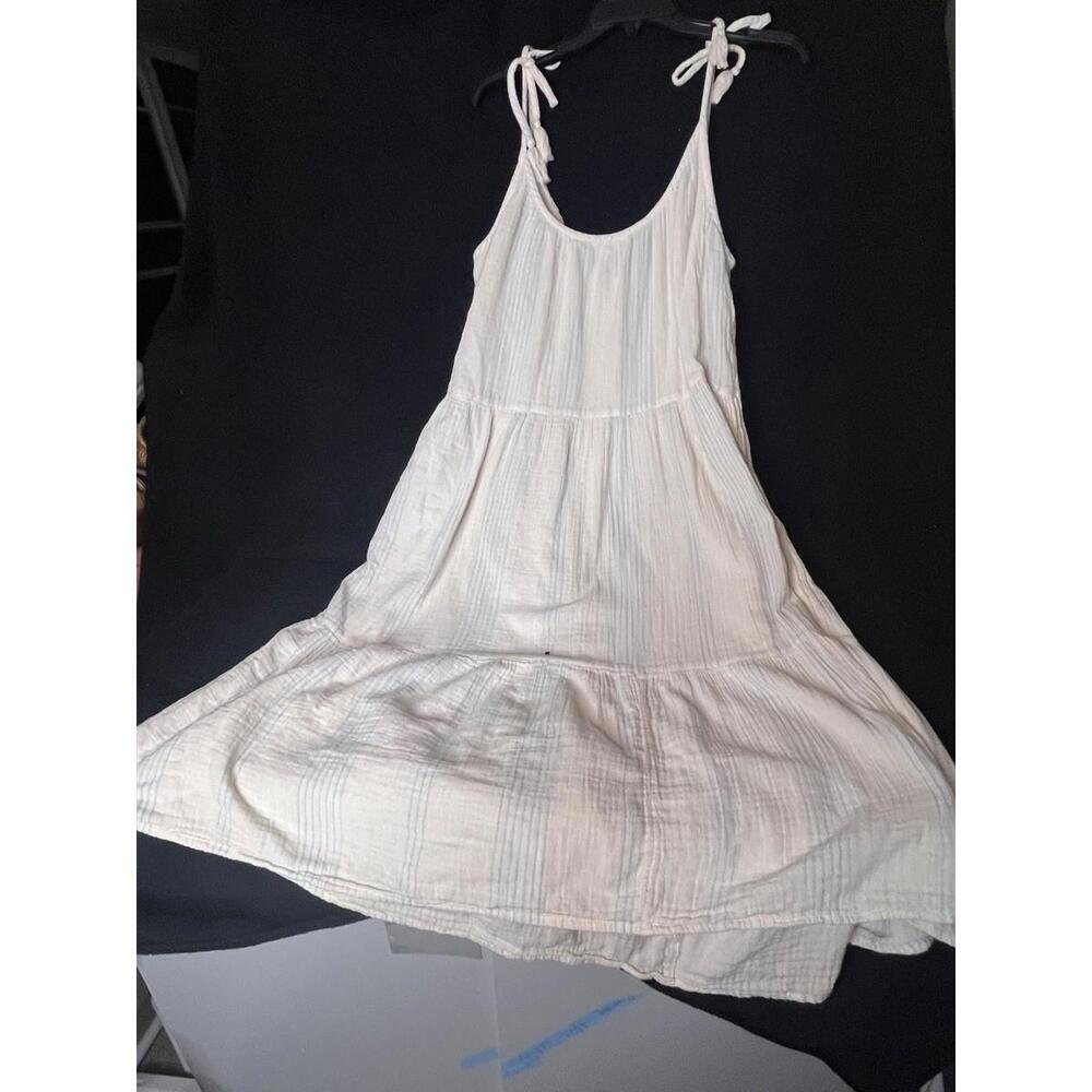 Women’s Summer Sleeveless Striped Dress with Tie Straps White Blue Size XL